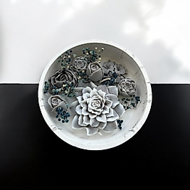 Büyük Kase Gri Renkli Çiçekli Mum