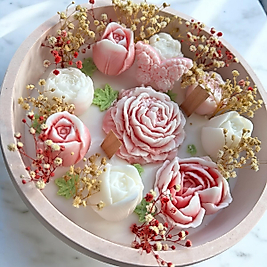 Büyük Kase Pembe Renkli Çiçek Tasarımlı Mum