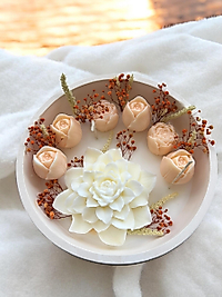 Büyük Kase Krem Renkli Çiçekli Mum