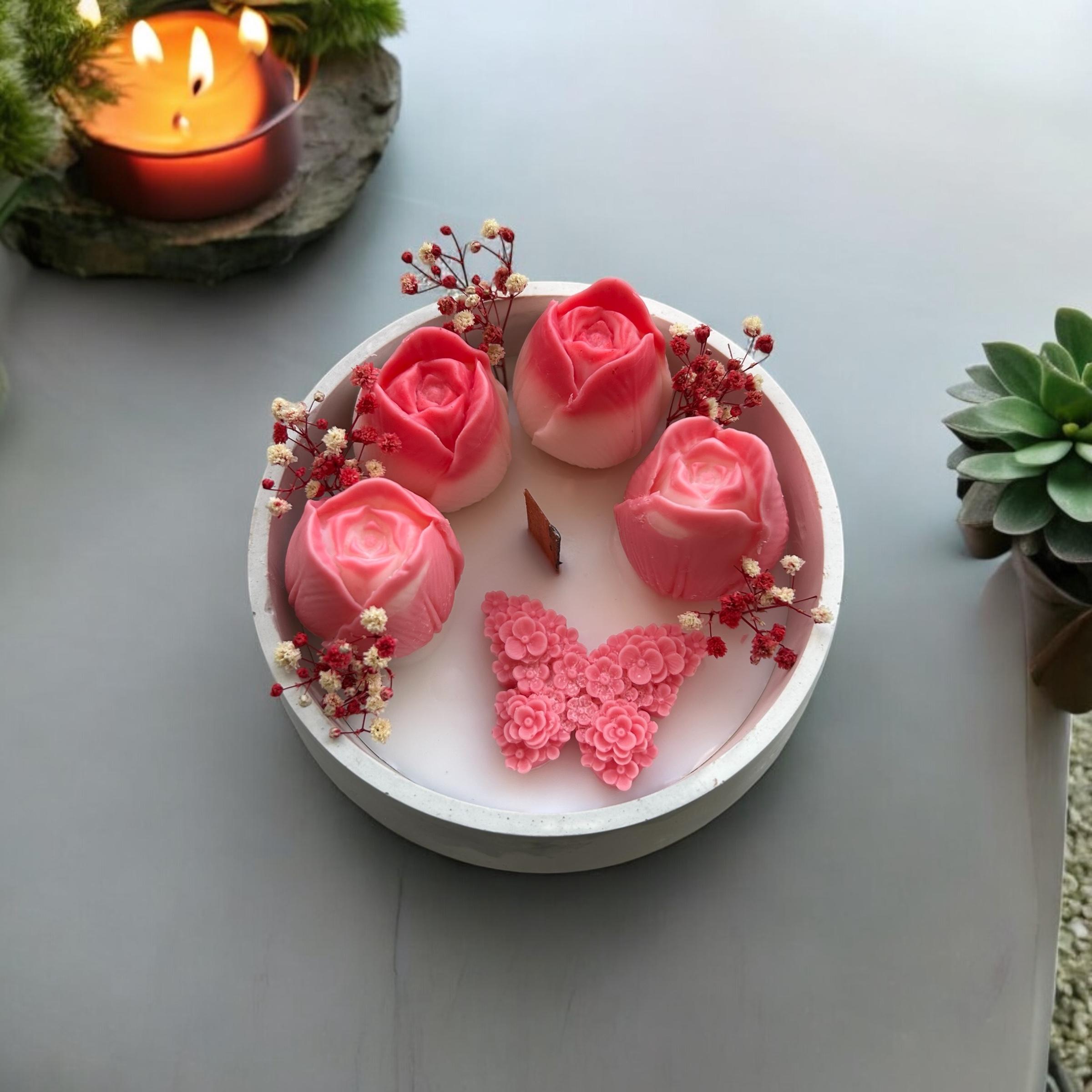 Mini Kase Lale Çiçekli Mum