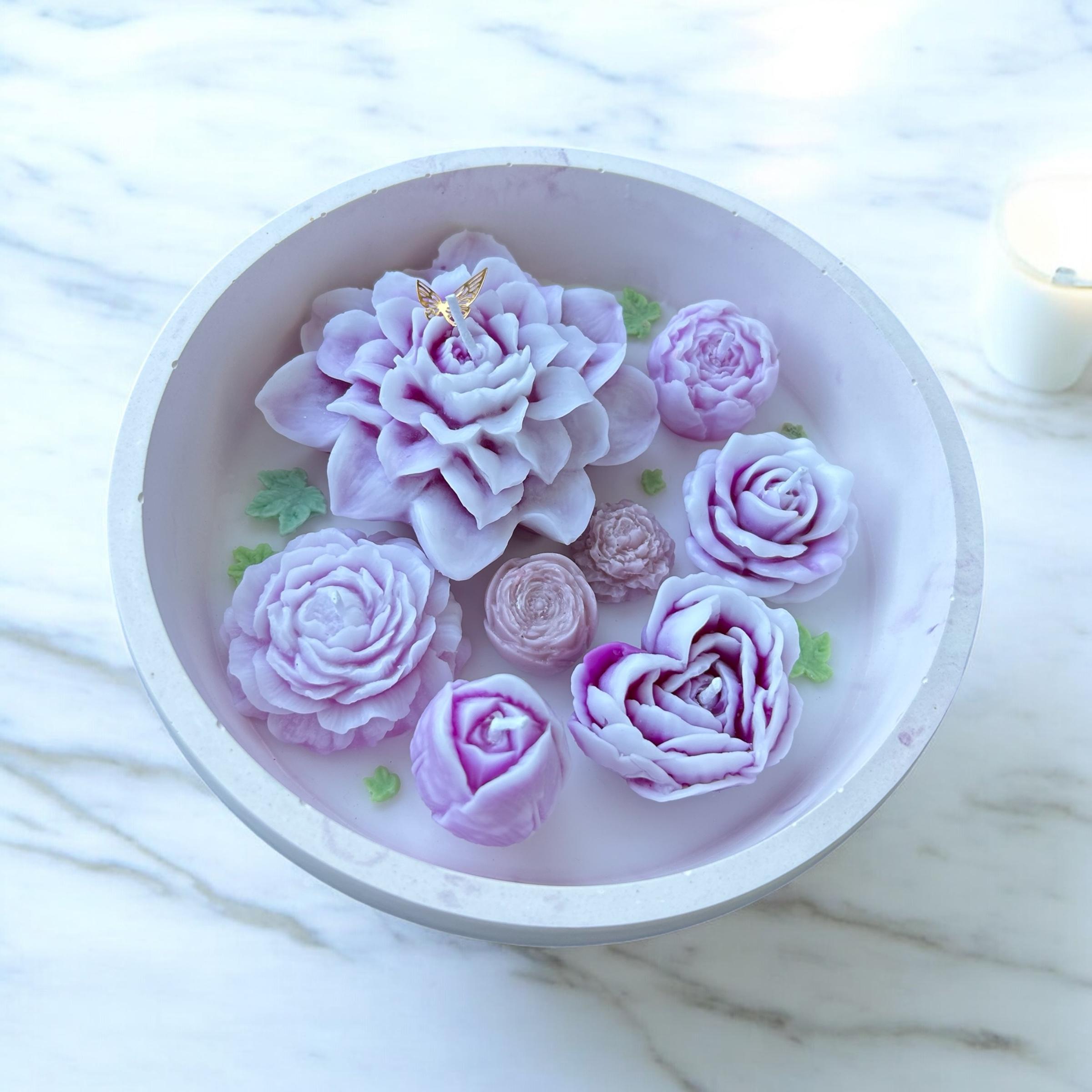 Mor Çiçekli Mum Tasarımı